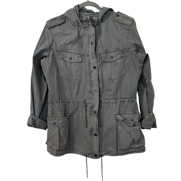 blanc noir Jackets & Blazers - Blanc Noir Utility Jacket M‎ Gray Hooded Drawstring Grunge Military Bella Swan
